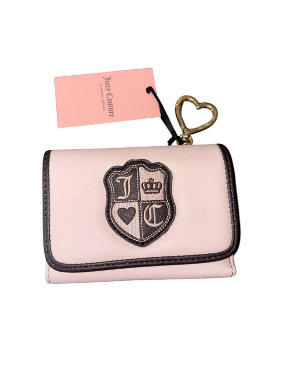 NWT Juicy Couture Light Pink Trifold Wallet with Heart Charm 2000s